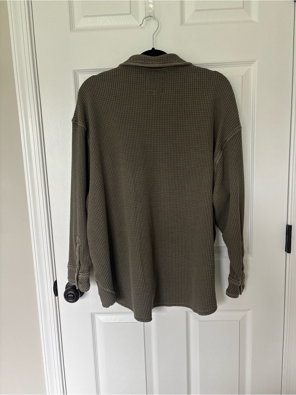 Aerie Waffle Knit Oversized Button Down Shacket Olive Green S/P - Picture 3 of 12